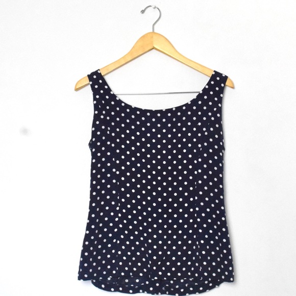 Vintage 90s navy blue polka dot button down top - Picture 2 of 5